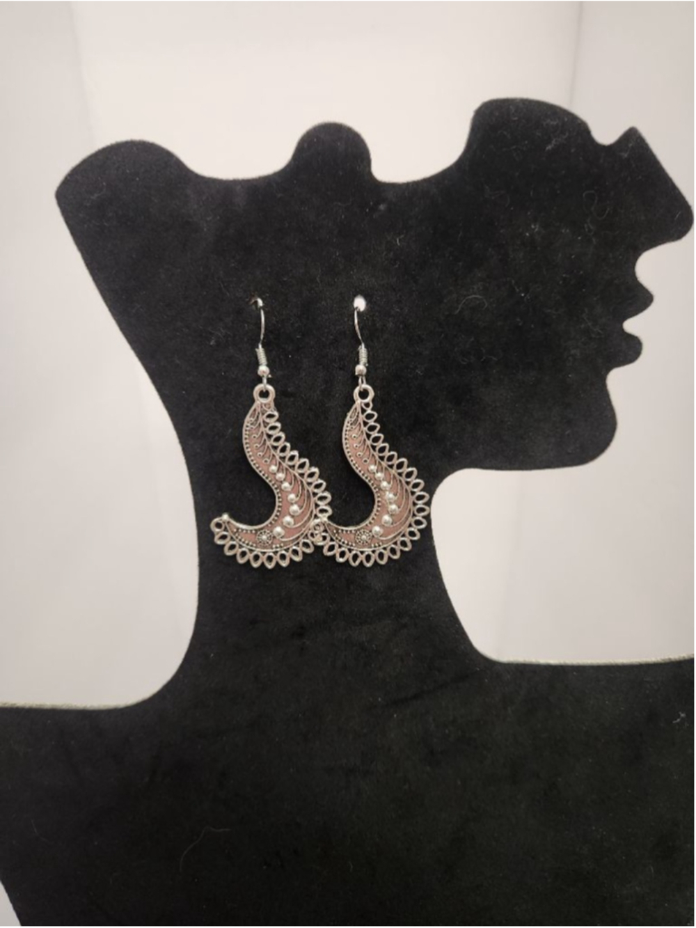 Cresent Moon Silver Toned Dangle Earrings